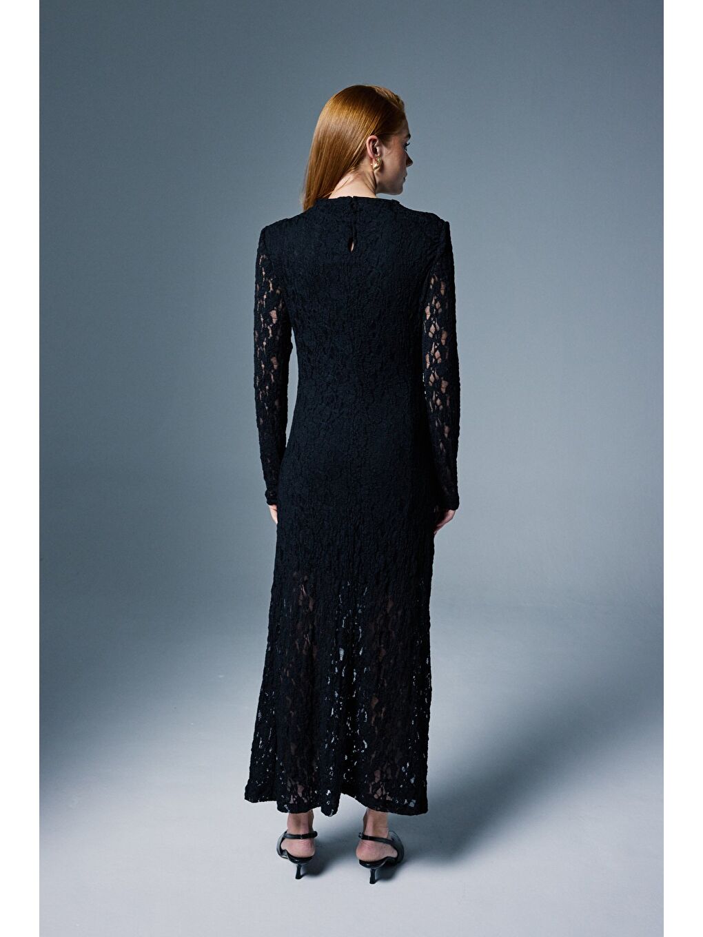 Dantel Elbise - Siyah-7