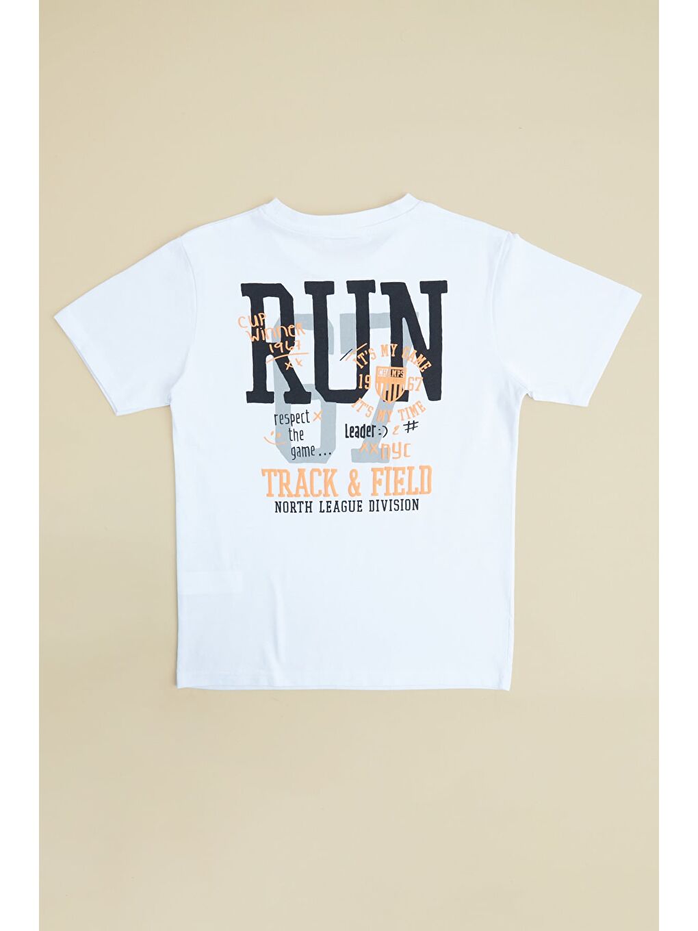 Beyaz Run Baskılı Bisiklet Yaka Erkek Çocuk Tişört-1