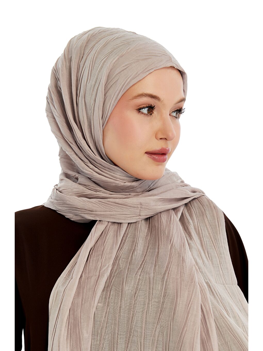 Bej Pliseli Bambu Şal-5