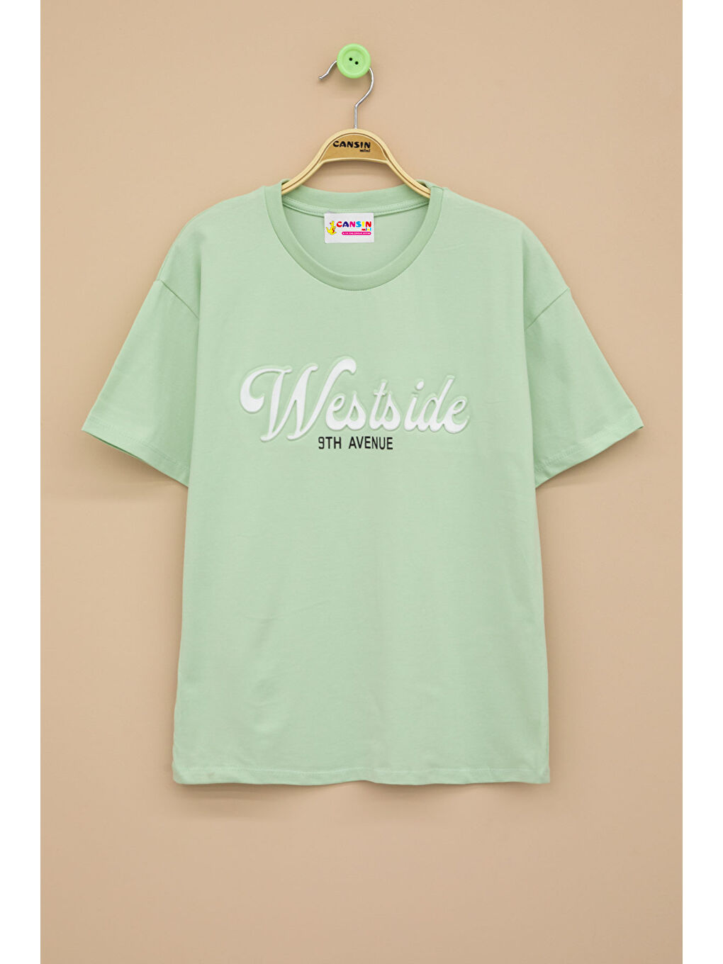 Yeşil West Side Kabartmalı Yazılı Kız Çocuk Bisiklet Yaka Tişört 20974