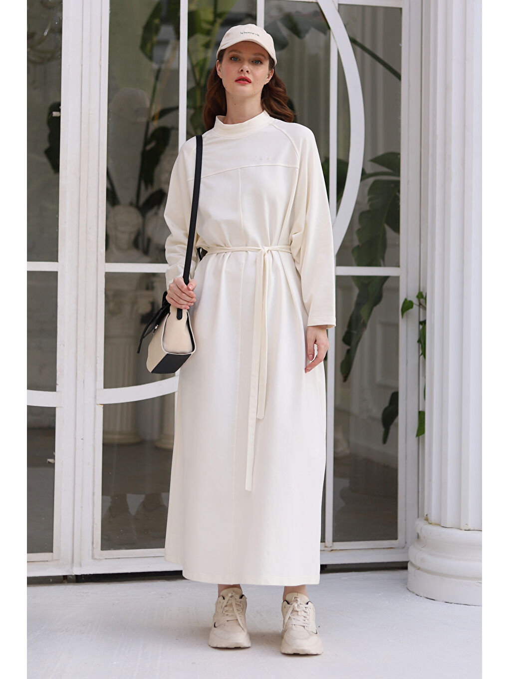 Parçalı Sweat Elbise Ekru-1