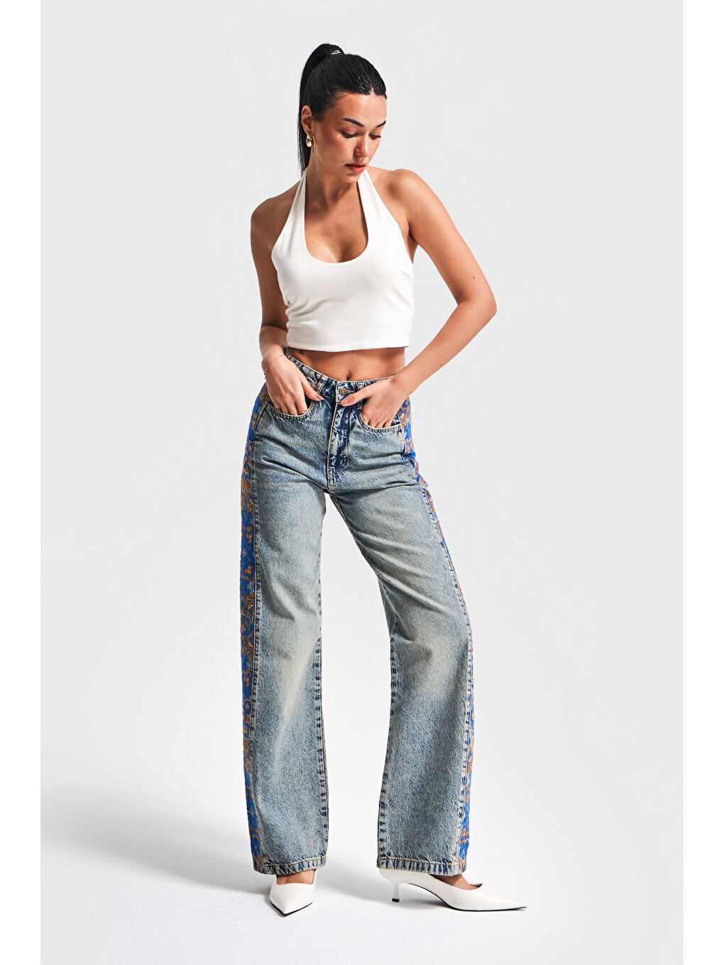 Mavi Kadın T.Kot Rengi 4S5-32 Yandan Nakışlı Straight Fit Yüksek Bel Tasarım Denim Jean-4