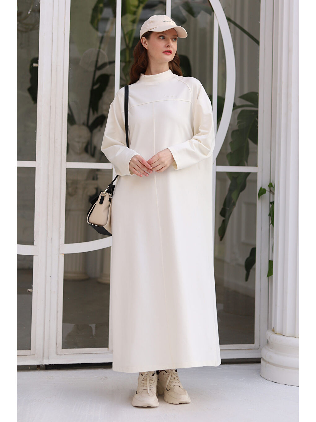 Parçalı Sweat Elbise Ekru-2