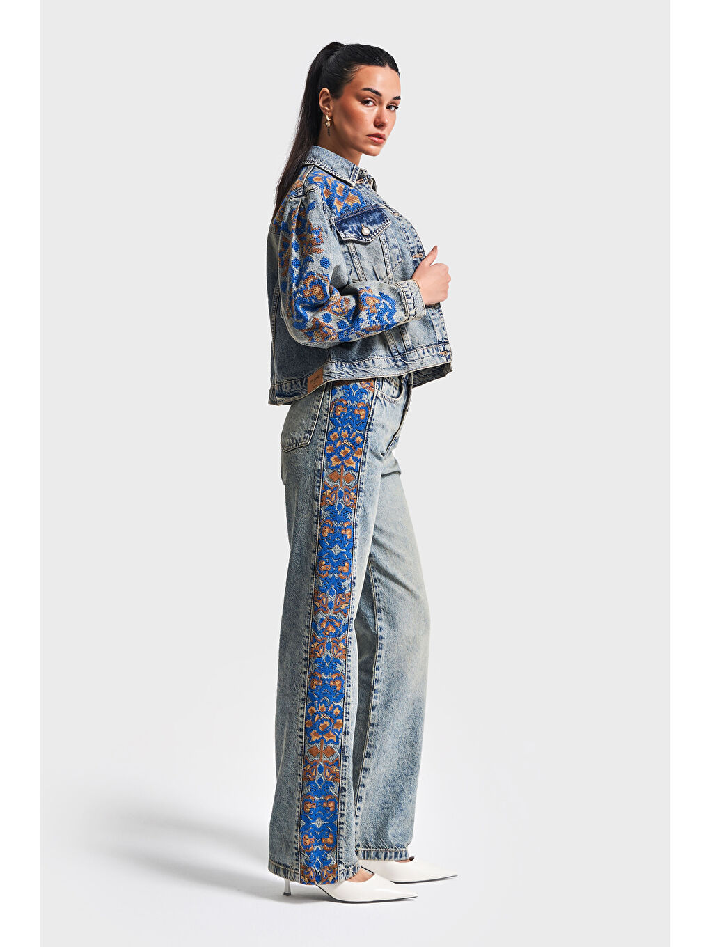 Mavi Kadın T.Kot Rengi 4S5-32 Yandan Nakışlı Straight Fit Yüksek Bel Tasarım Denim Jean-5