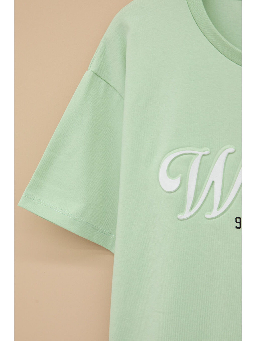 Yeşil West Side Kabartmalı Yazılı Kız Çocuk Bisiklet Yaka Tişört 20974-2