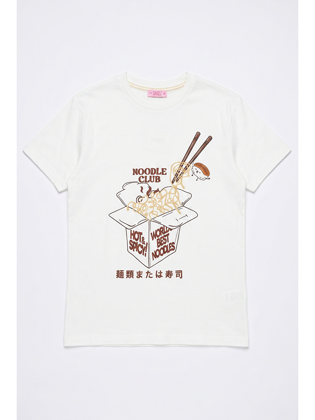 Noodle Nakışlı Baskılı Tişört Ekru-1