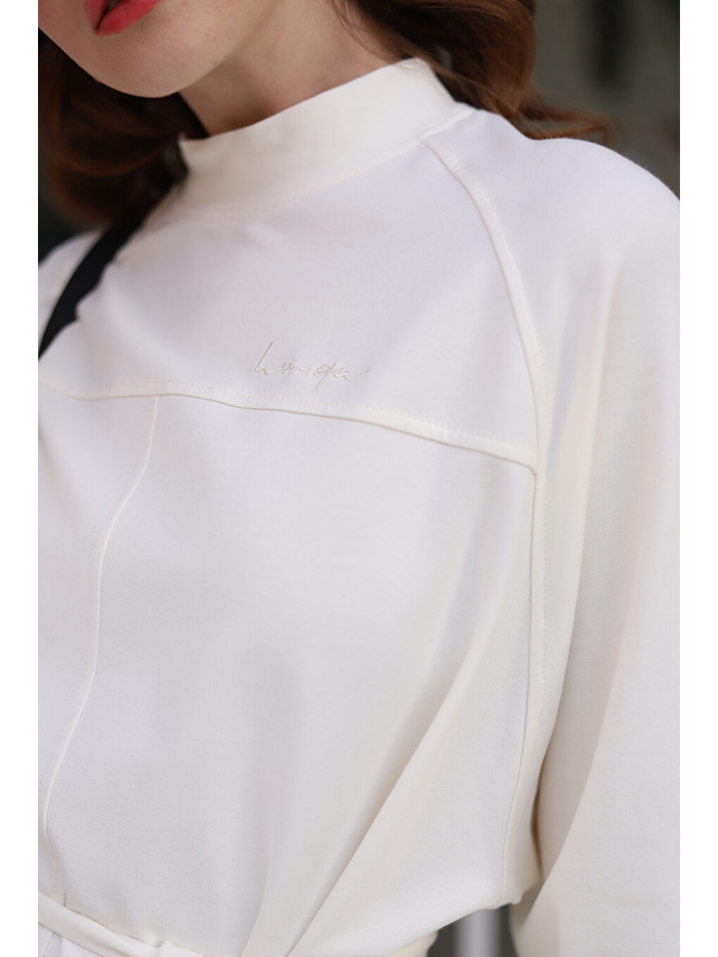 Parçalı Sweat Elbise Ekru-3