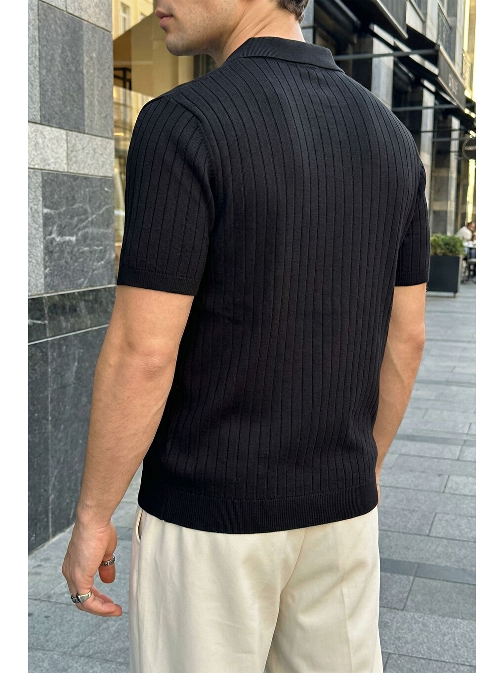 Siyah Sion Regular Fit Erkek Kısa Kol Triko Polo Yaka Tişört-2