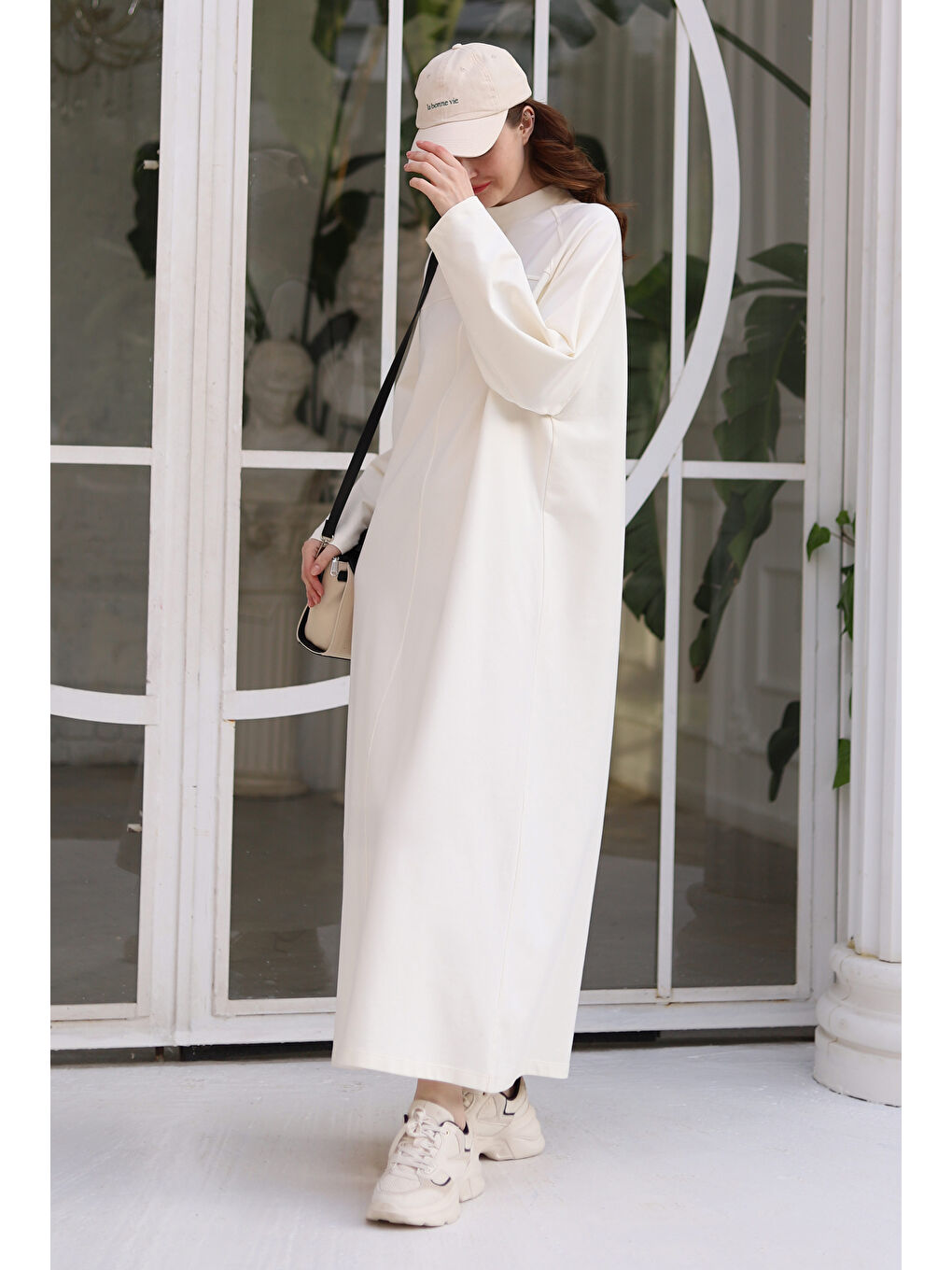 Parçalı Sweat Elbise Ekru-4