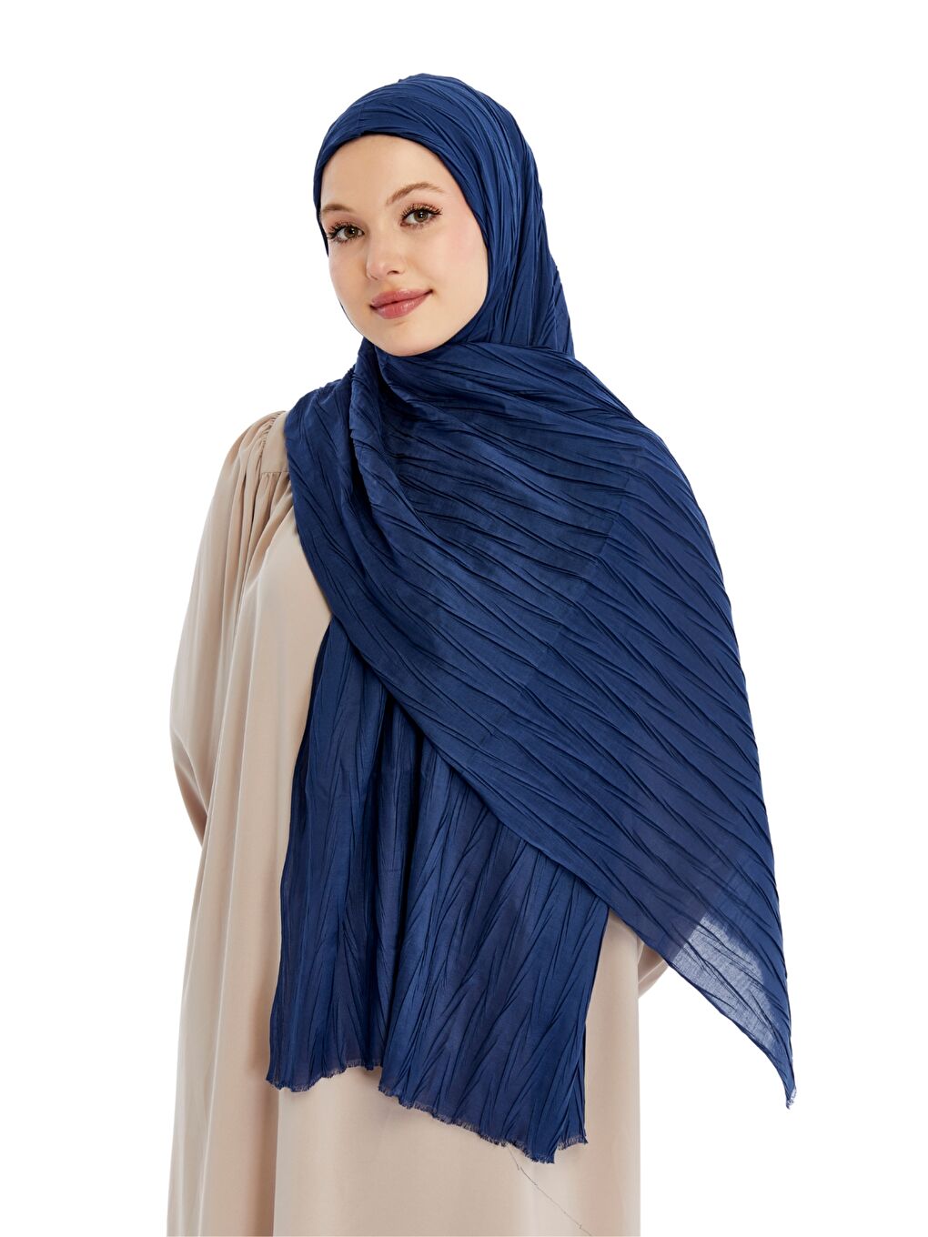 Lacivert Pliseli Bambu Şal-2