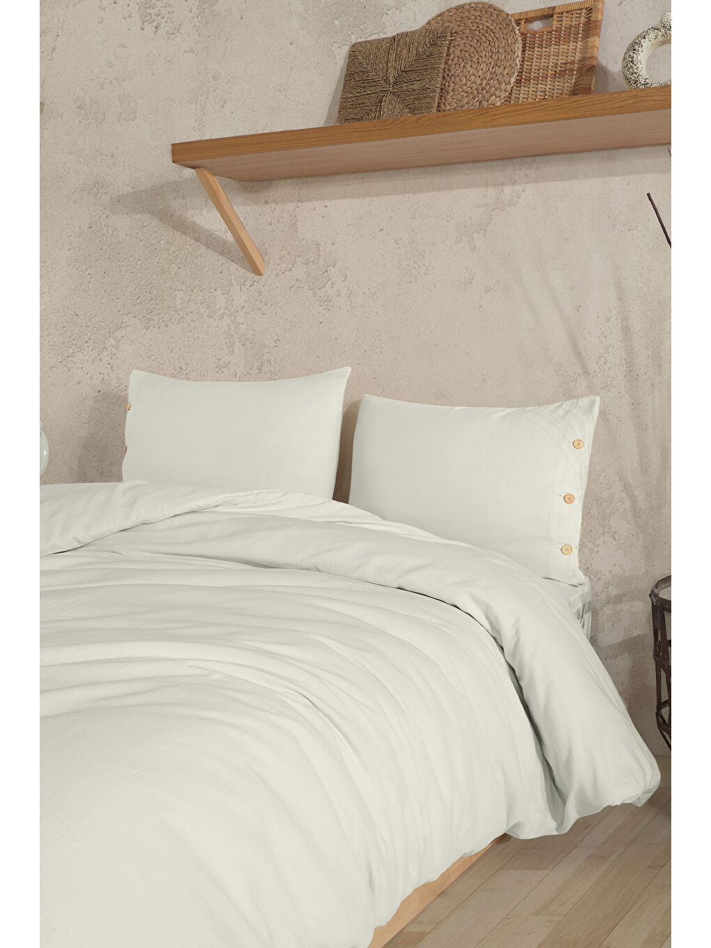 Bej Lina Çift Kişilik Nevresim Takımı 4 Parça Krem-2