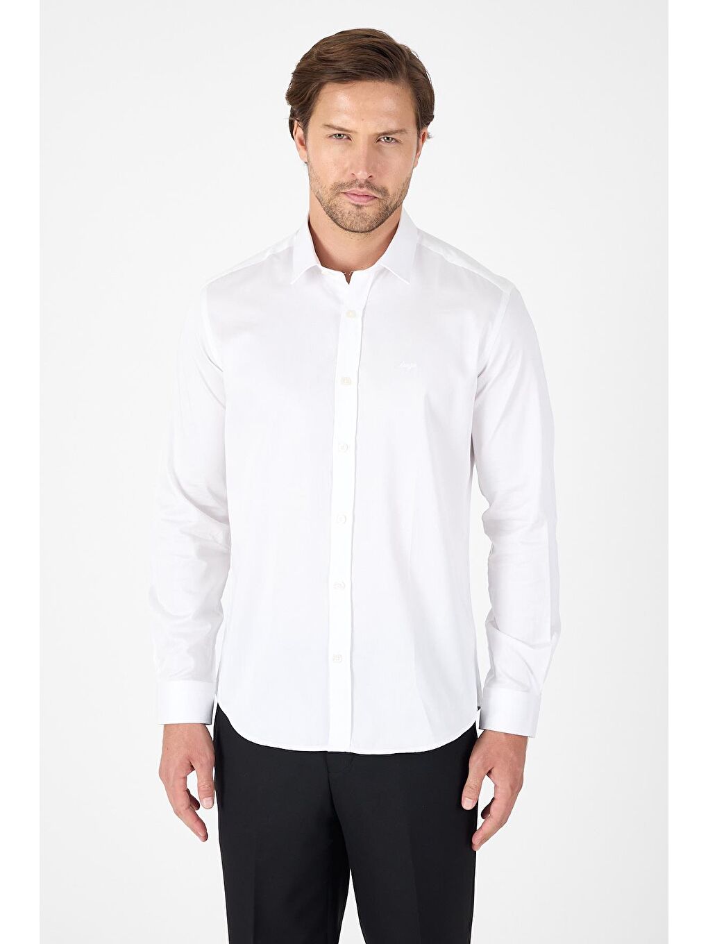 Beyaz Sert Yaka Düz Classic %100 Pamuk Slim Fit Gömlek 1004250324-2
