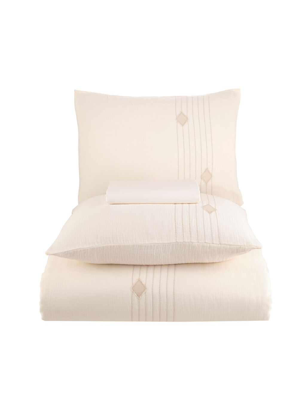 Bej Alva Çift Kişilik Nevresim Takımı 4 Parça Krem-4