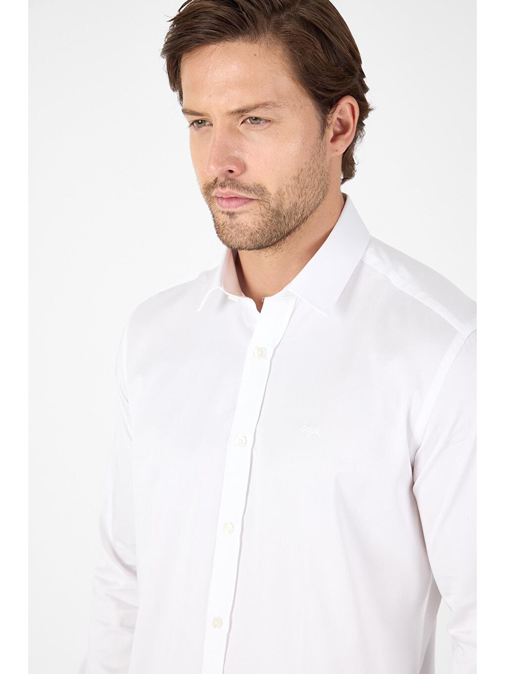 Beyaz Sert Yaka Düz Classic %100 Pamuk Slim Fit Gömlek 1004250324-3