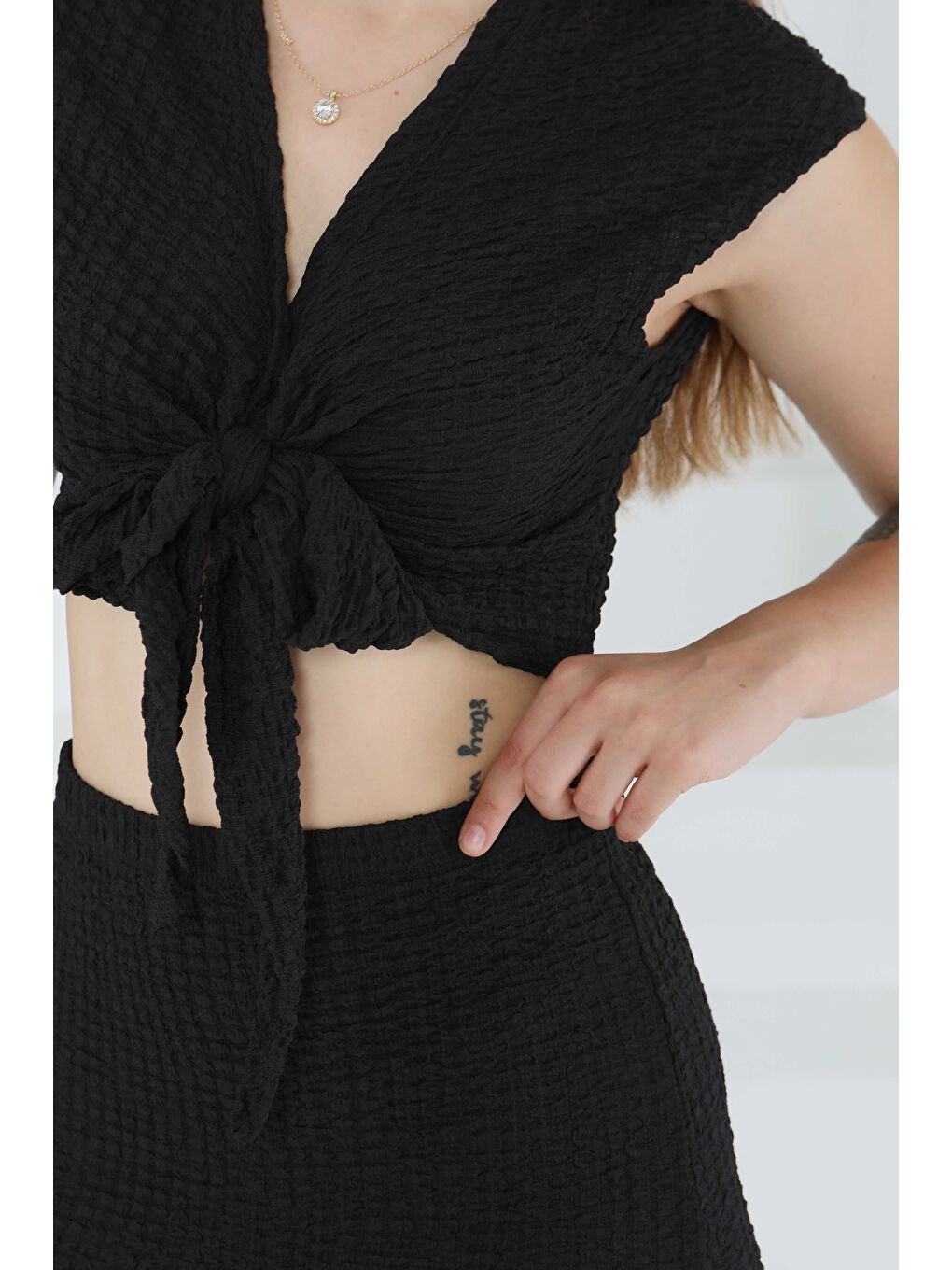 Önü Bağlamalı Etekli Takım Siyah - 27446-3