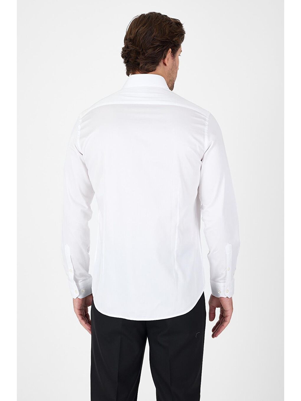 Beyaz Sert Yaka Düz Classic %100 Pamuk Slim Fit Gömlek 1004250324-4