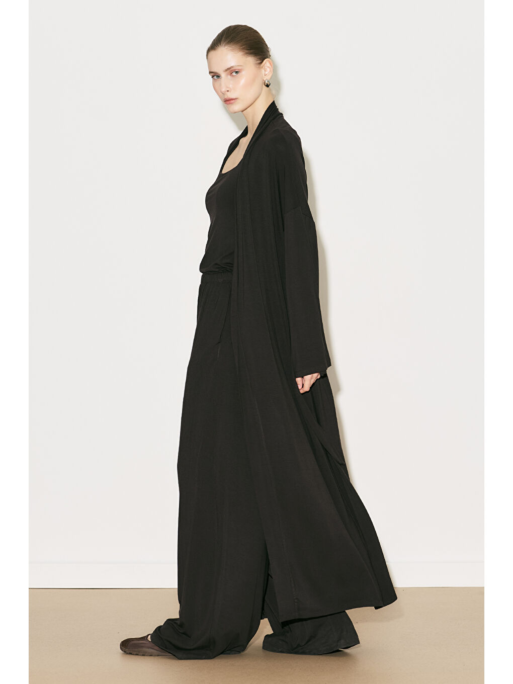 Easy Rahat Uzun Kimono Kahverengi-1