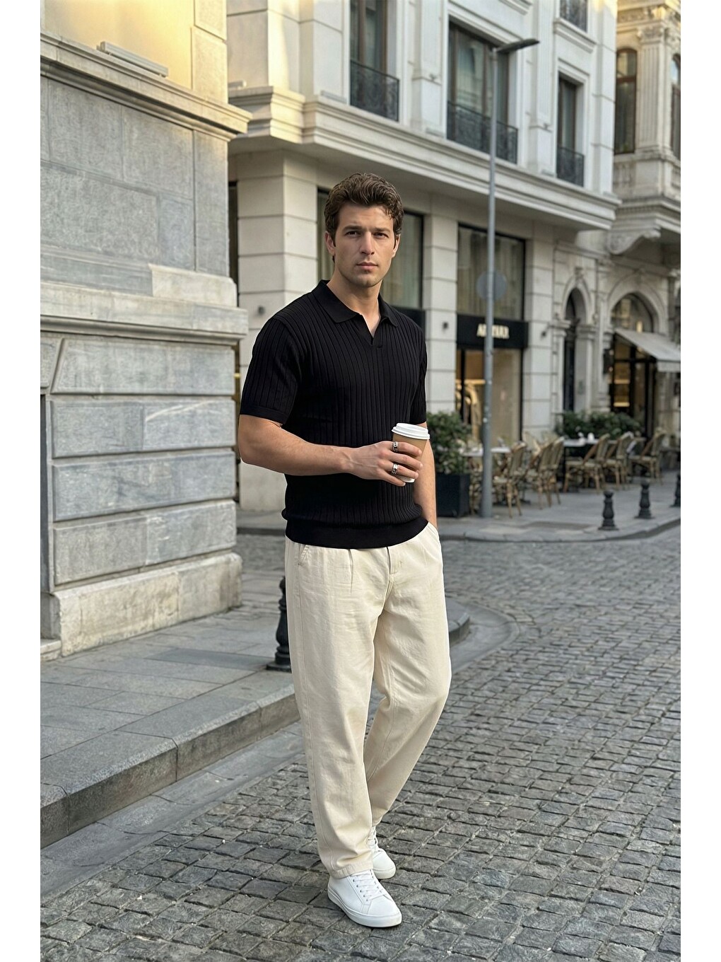 Siyah Sion Regular Fit Erkek Kısa Kol Triko Polo Yaka Tişört-4