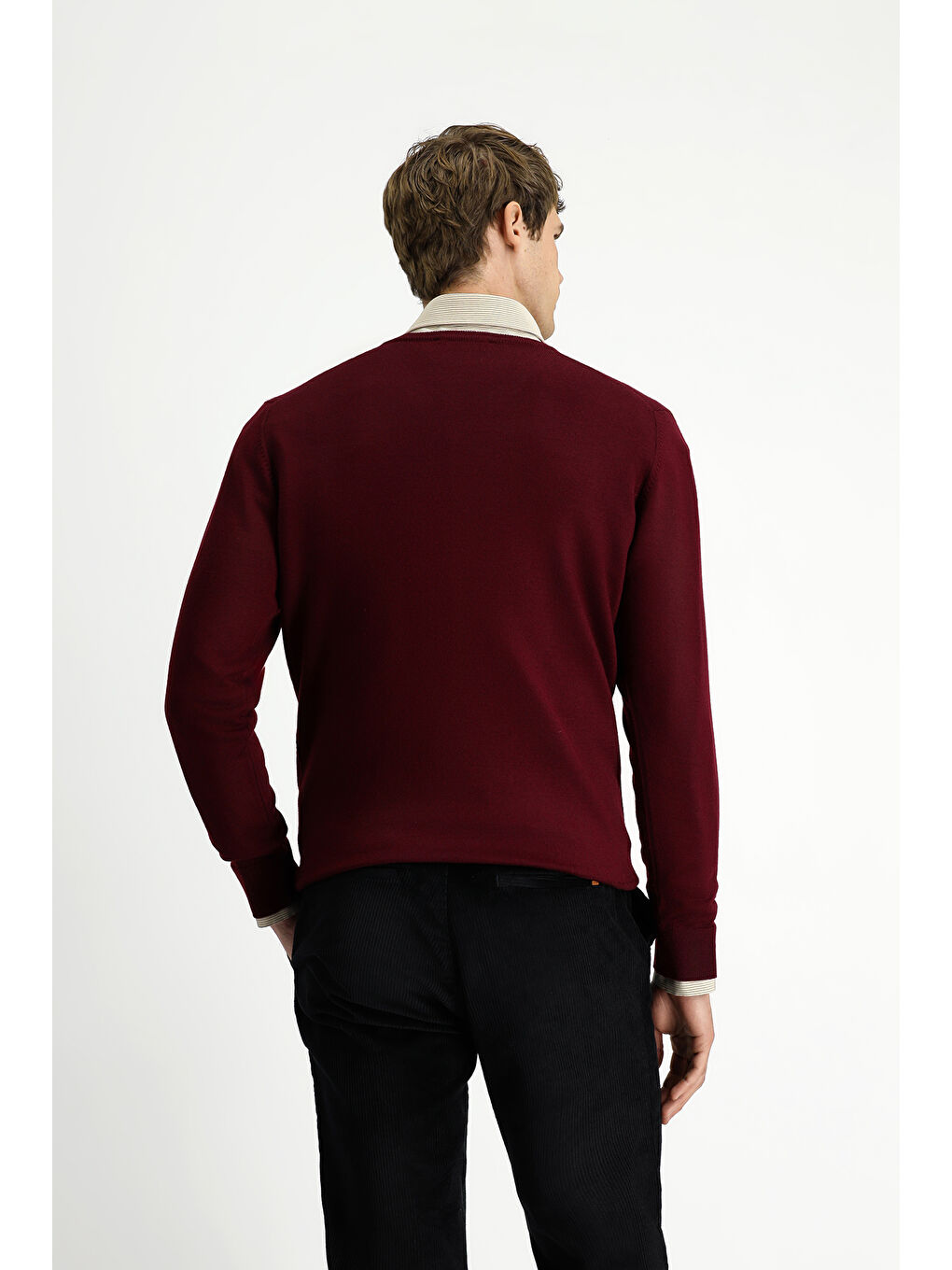 Bordo V Yaka Regular Fit Sıcak Tutan Yünlü Triko Kazak-4