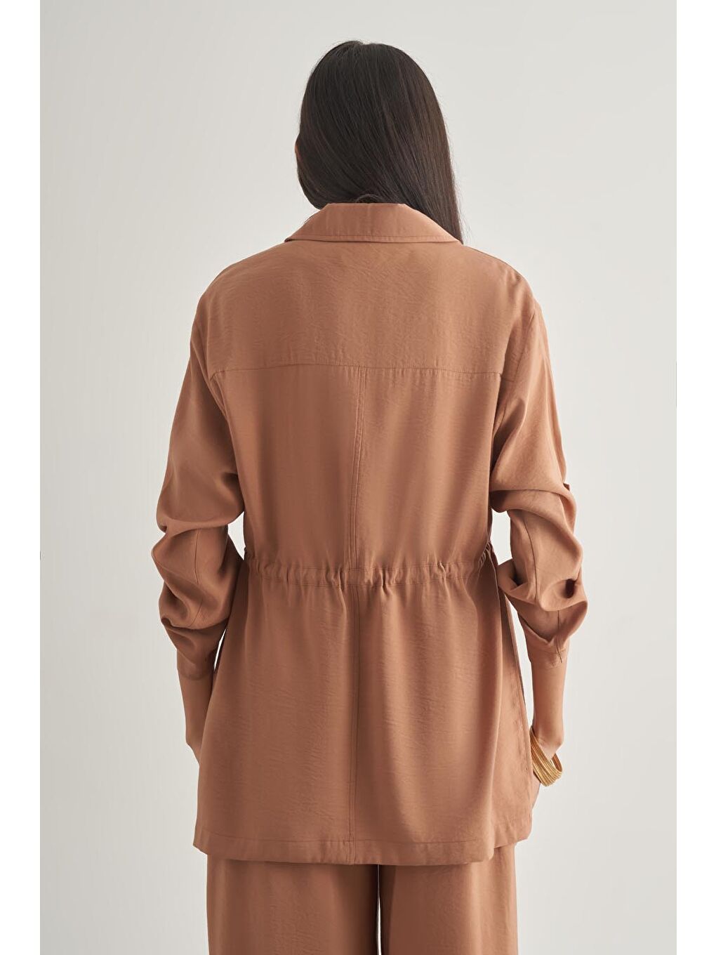 Kahverengi Taba Modal Karışımlı Fermuarlı Camel Tunik-4