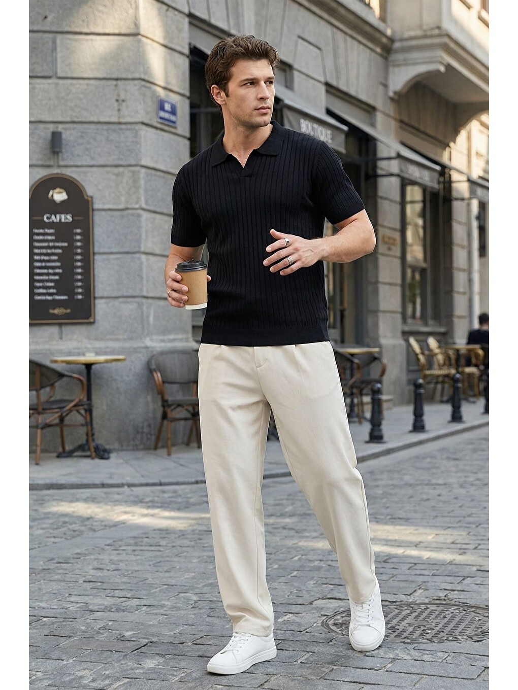 Siyah Sion Regular Fit Erkek Kısa Kol Triko Polo Yaka Tişört-5
