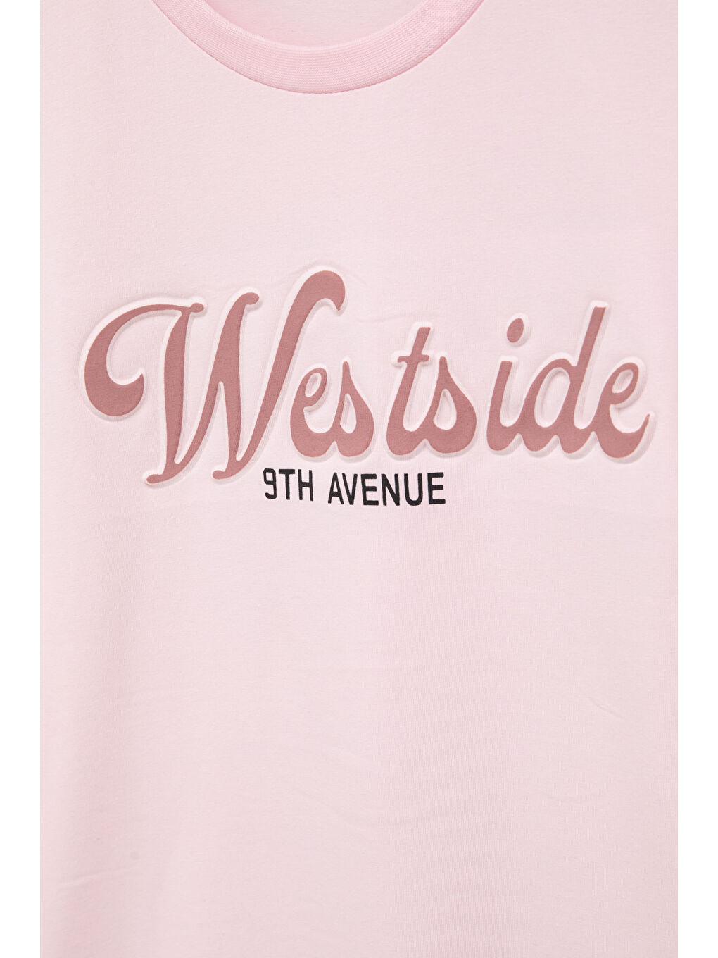 Pembe West Side Kabartmalı Yazılı Kız Çocuk Bisiklet Yaka Tişört 20973-1