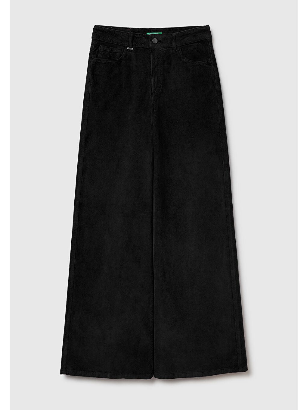 Siyah Kadın Sİyah Pamuk Karışımlı Arkası Logo Etiketli Geniş Paça Kadife Pantolon-1