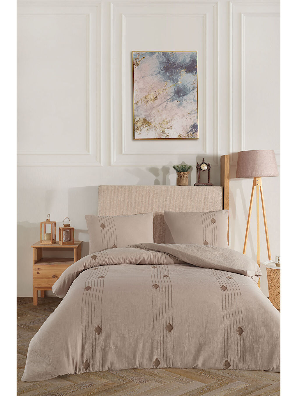 Alva Çift Kişilik Nevresim Takımı 4 Parça Bej