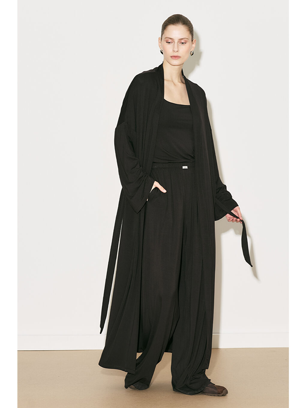 Easy Rahat Uzun Kimono Kahverengi-4