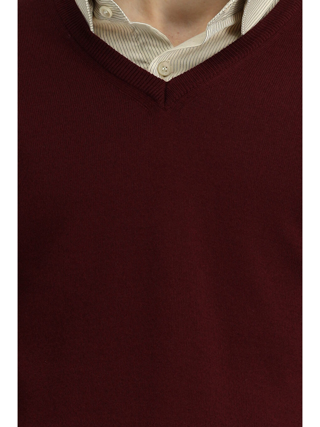 Bordo V Yaka Regular Fit Sıcak Tutan Yünlü Triko Kazak-5