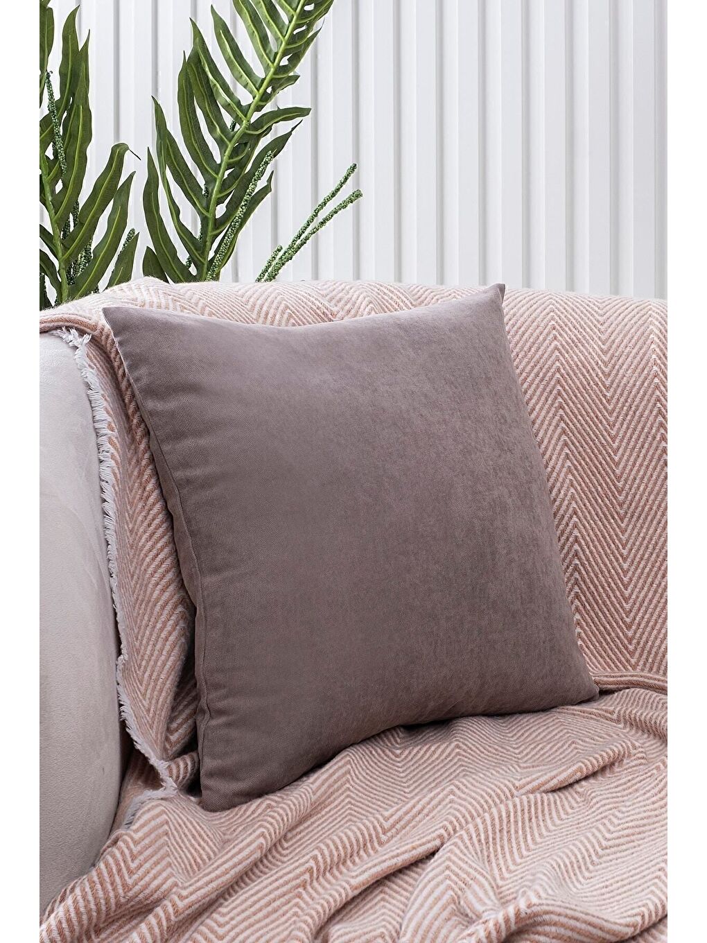 Kahverengi Panoroma Süet Dokulu Düz Punch (Panç) İçin Uygun Açık Kahve 45X45 Dekoratif Kırlent Kılıfı