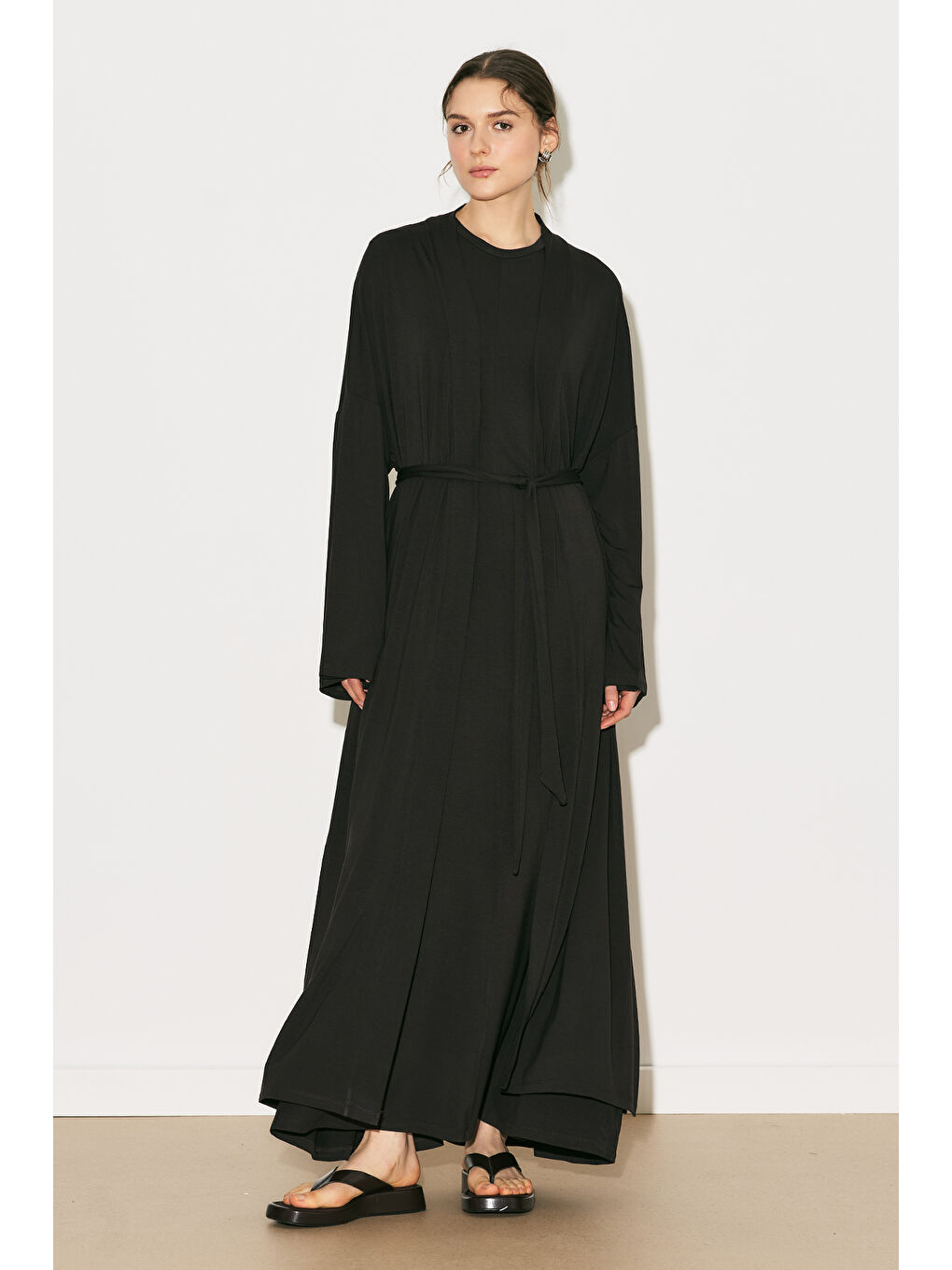 Easy Rahat Uzun Kimono Kahverengi-5