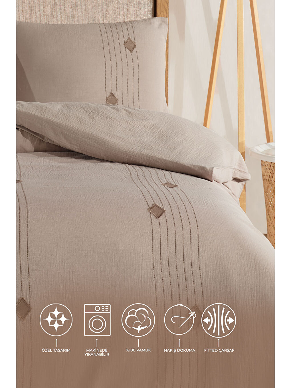 Alva Çift Kişilik Nevresim Takımı 4 Parça Bej-1