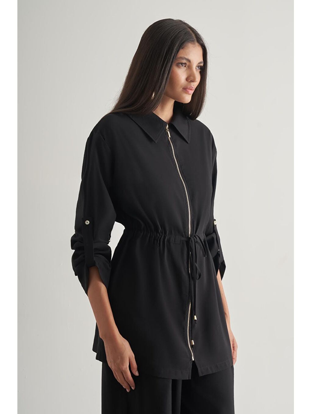 Modal Karışımlı Fermuarlı Siyah Tunik-1
