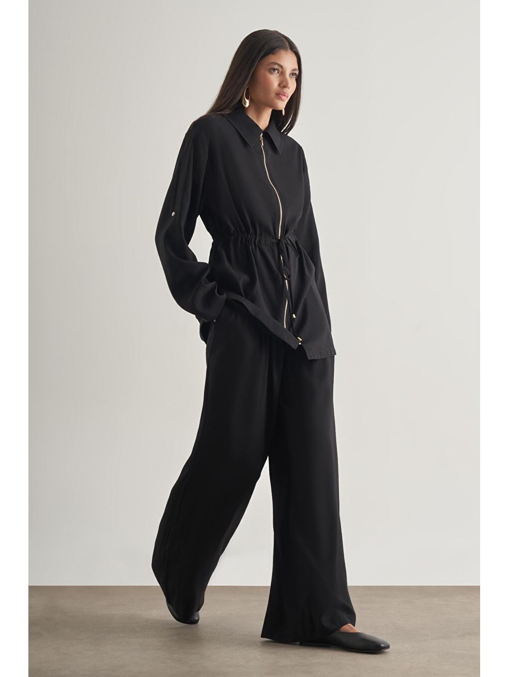 Modal Karışımlı Fermuarlı Siyah Tunik-2