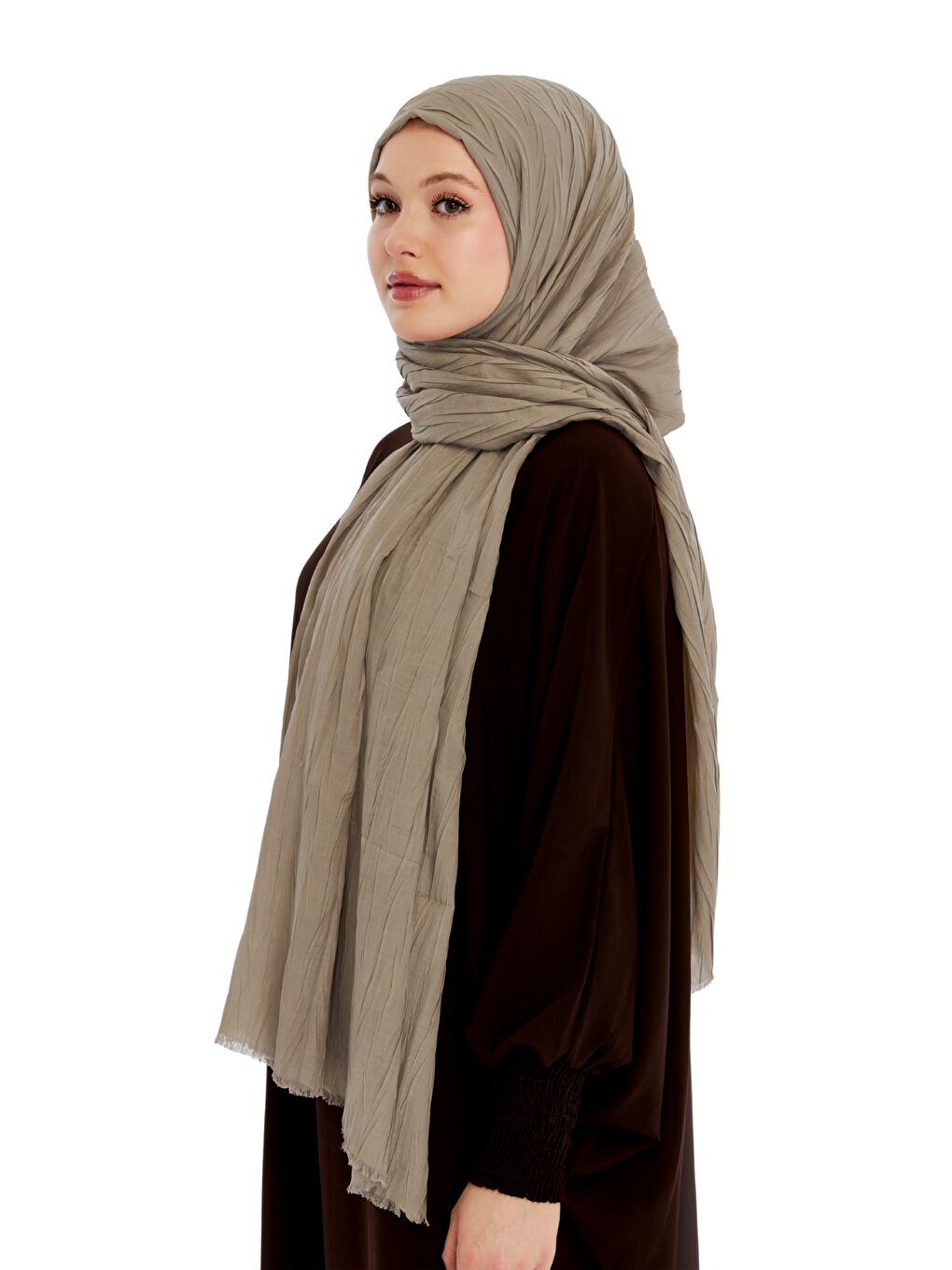 Kahverengi Pliseli Bambu Şal-2