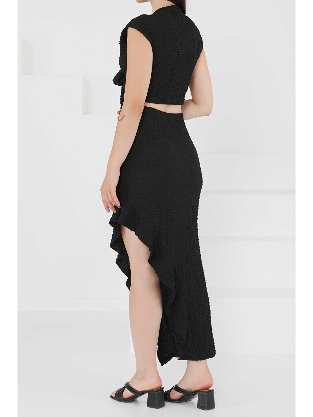 Önü Bağlamalı Etekli Takım Siyah - 27446-5