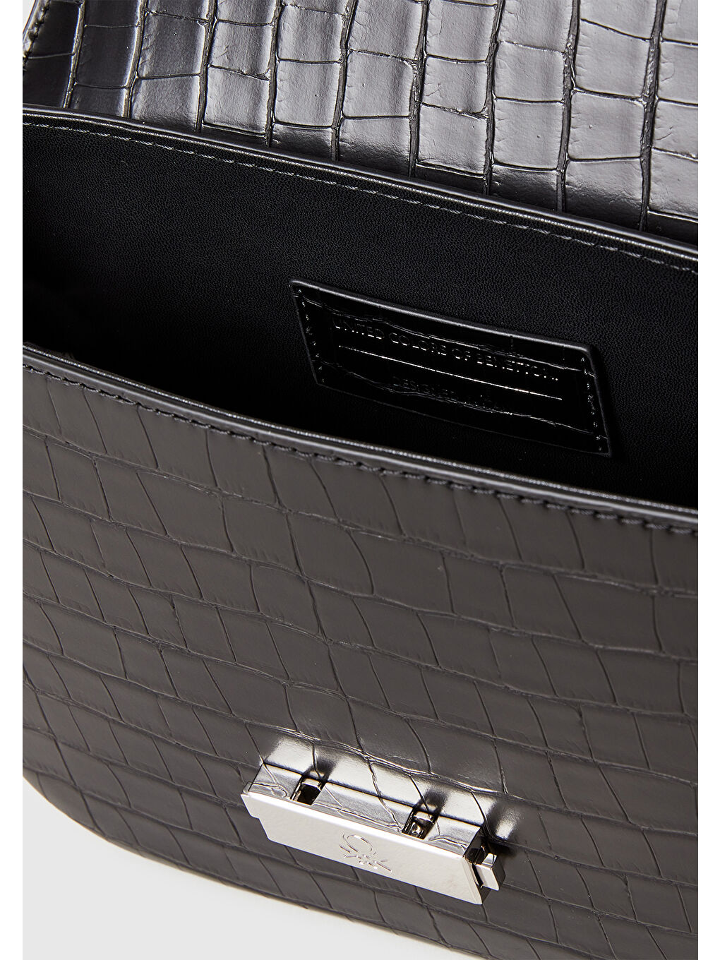 Kadın Siyah Logo Detaylı Metal Tokalı Zincirli Askılı Kroko Çanta-2