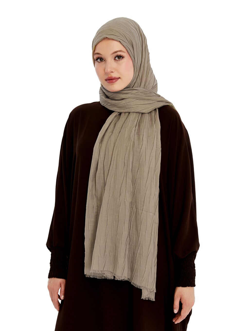 Kahverengi Pliseli Bambu Şal-3