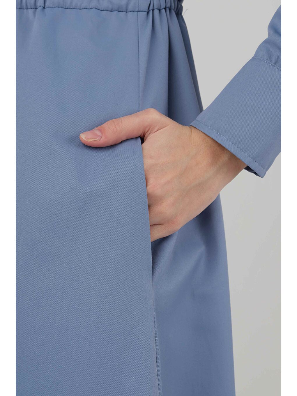 Beli Tünel Detaylı Elbise Retro Mavi-4