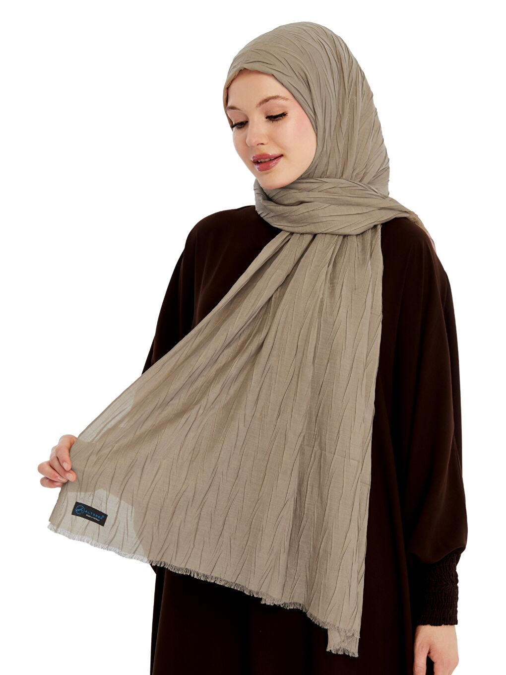 Kahverengi Pliseli Bambu Şal-4