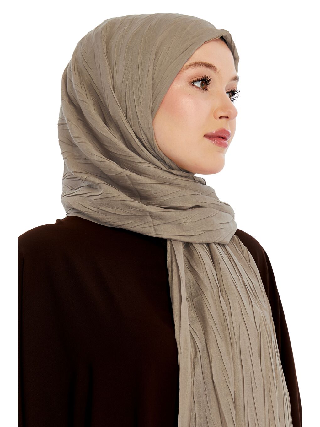 Kahverengi Pliseli Bambu Şal-5