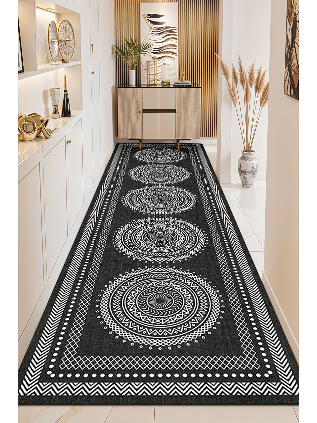 Siyah Dekoratif Soft Modern Kaymaz Yıkanabilir Salon Halısı Mutfak Halısı Koridor Halısı Yolluk-4