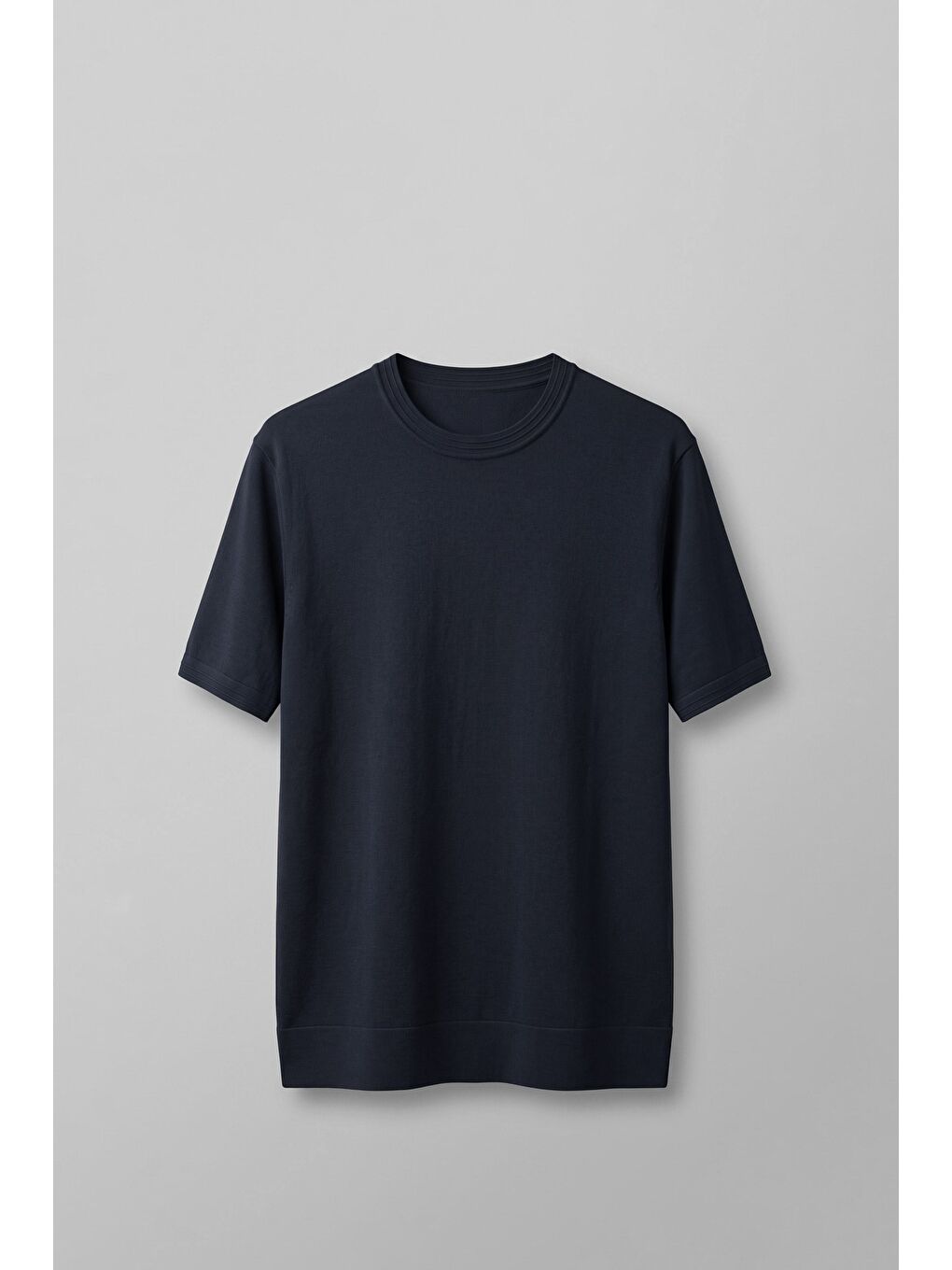 Erkek Slim Fit Bisiklet Yaka Triko Yaka T-Shirt Lacivert