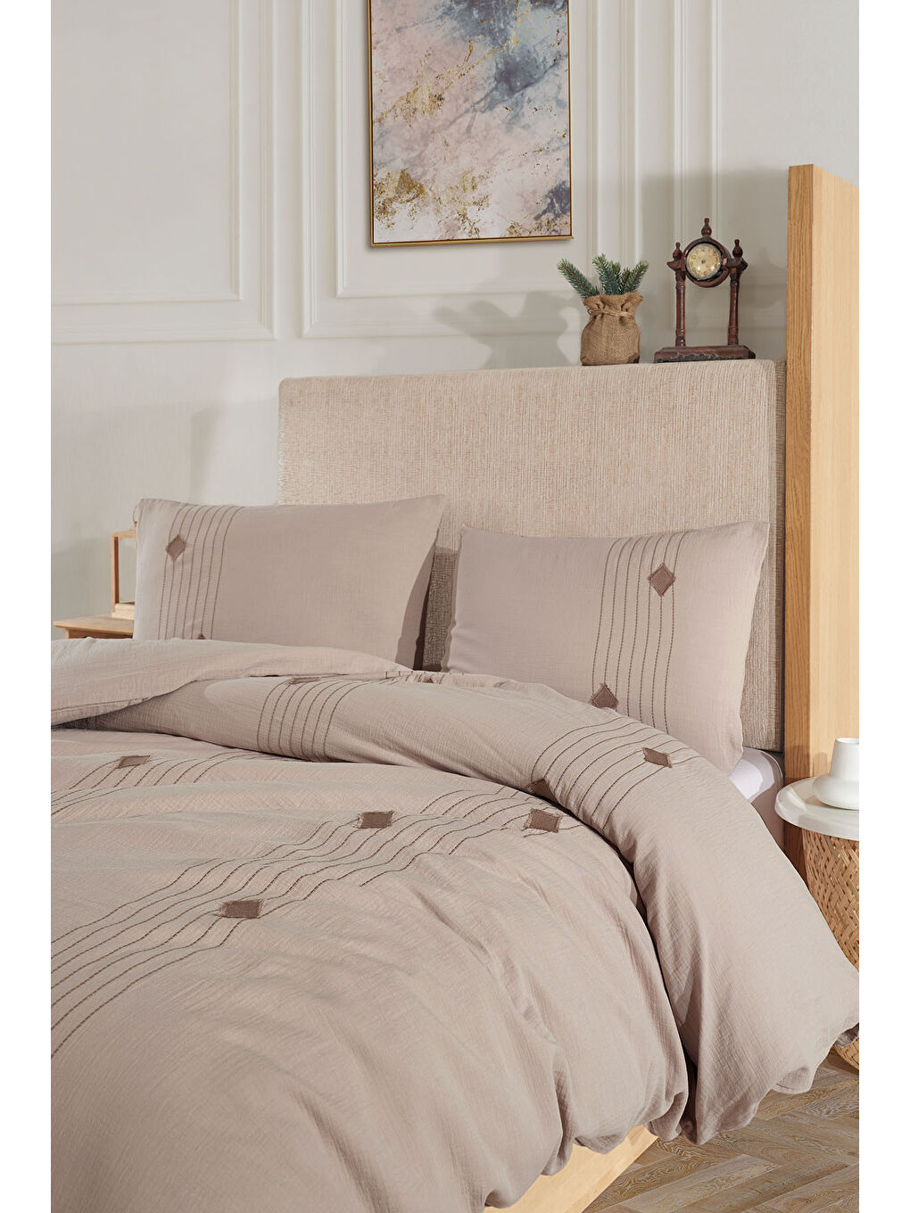 Alva Çift Kişilik Nevresim Takımı 4 Parça Bej-2