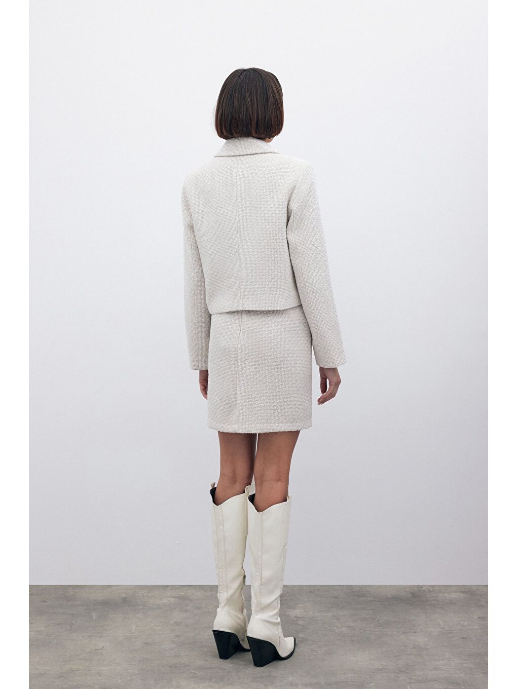 Bej Simli Kısa Tüvit Ceket - Taş-1