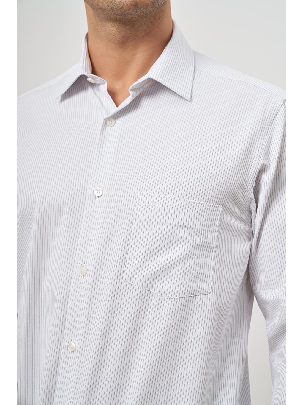 Beyaz Uzun Kol Kendinden Armürlü Cepli Pamuklu Classic Comfort Fit Gömlek 1004245155-4