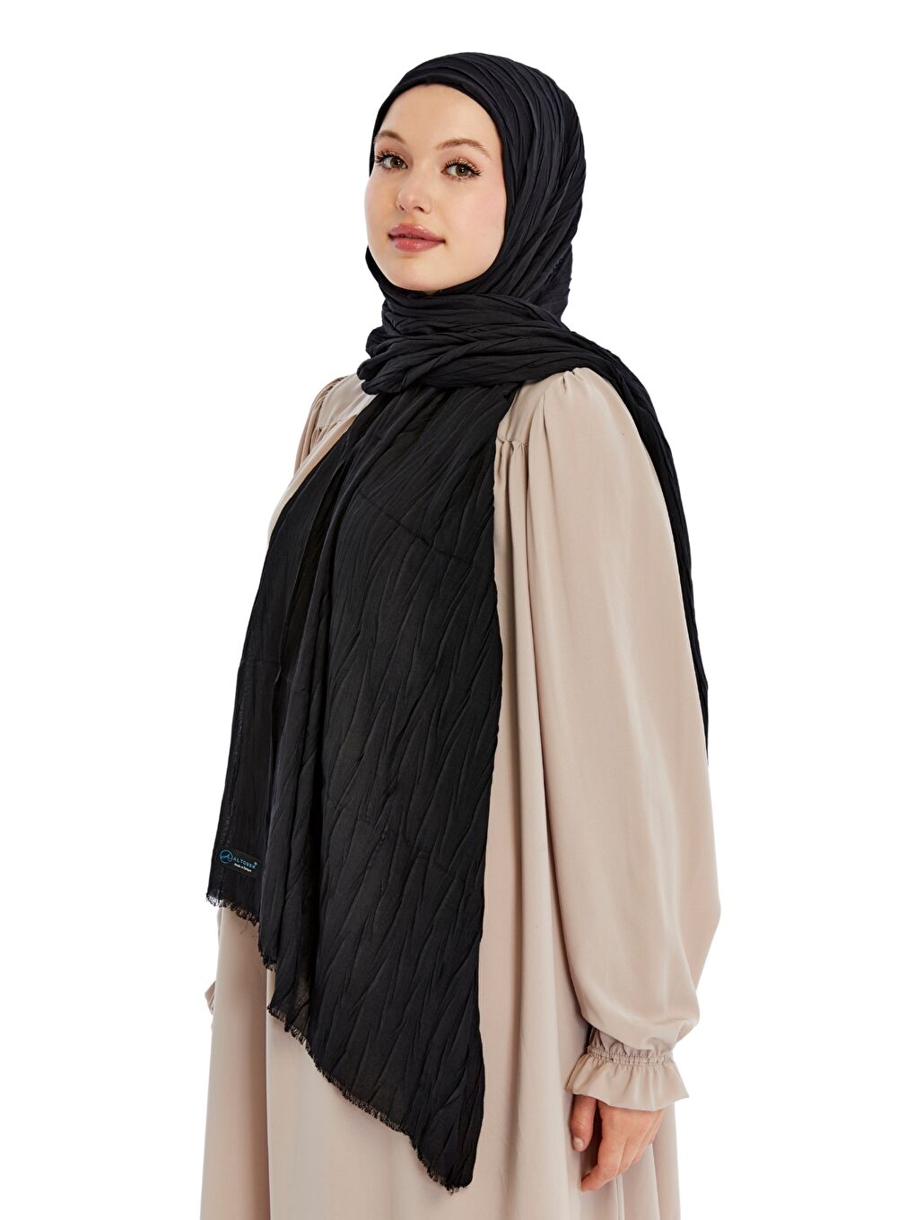 Siyah Pliseli Bambu Şal-2