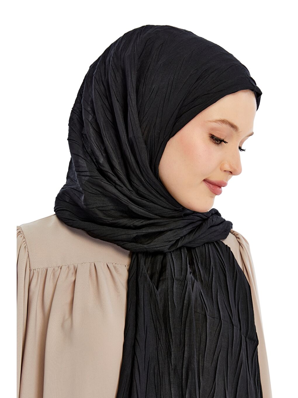 Siyah Pliseli Bambu Şal-3