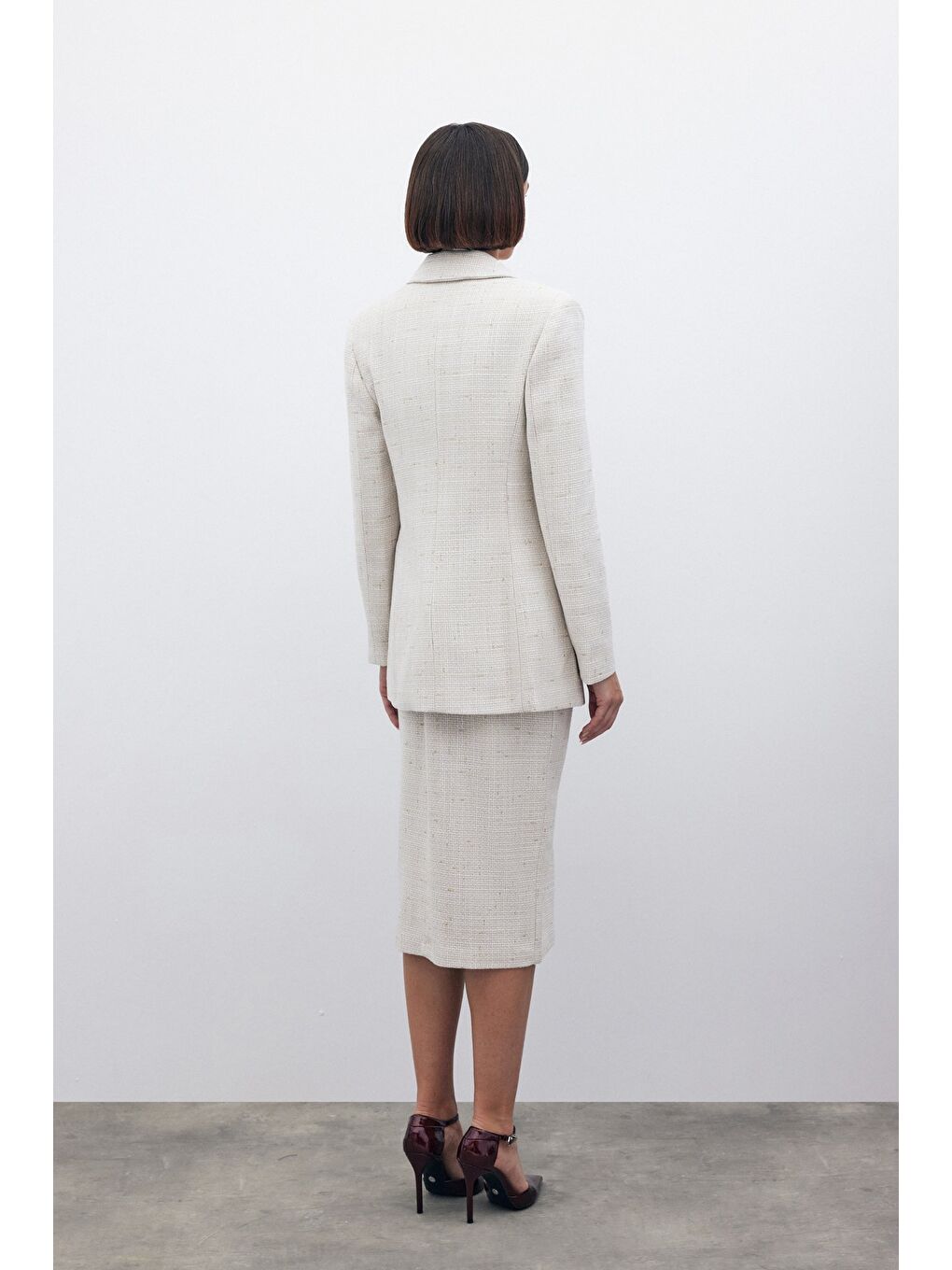 Bej Simli Uzun Ceket - Taş-7